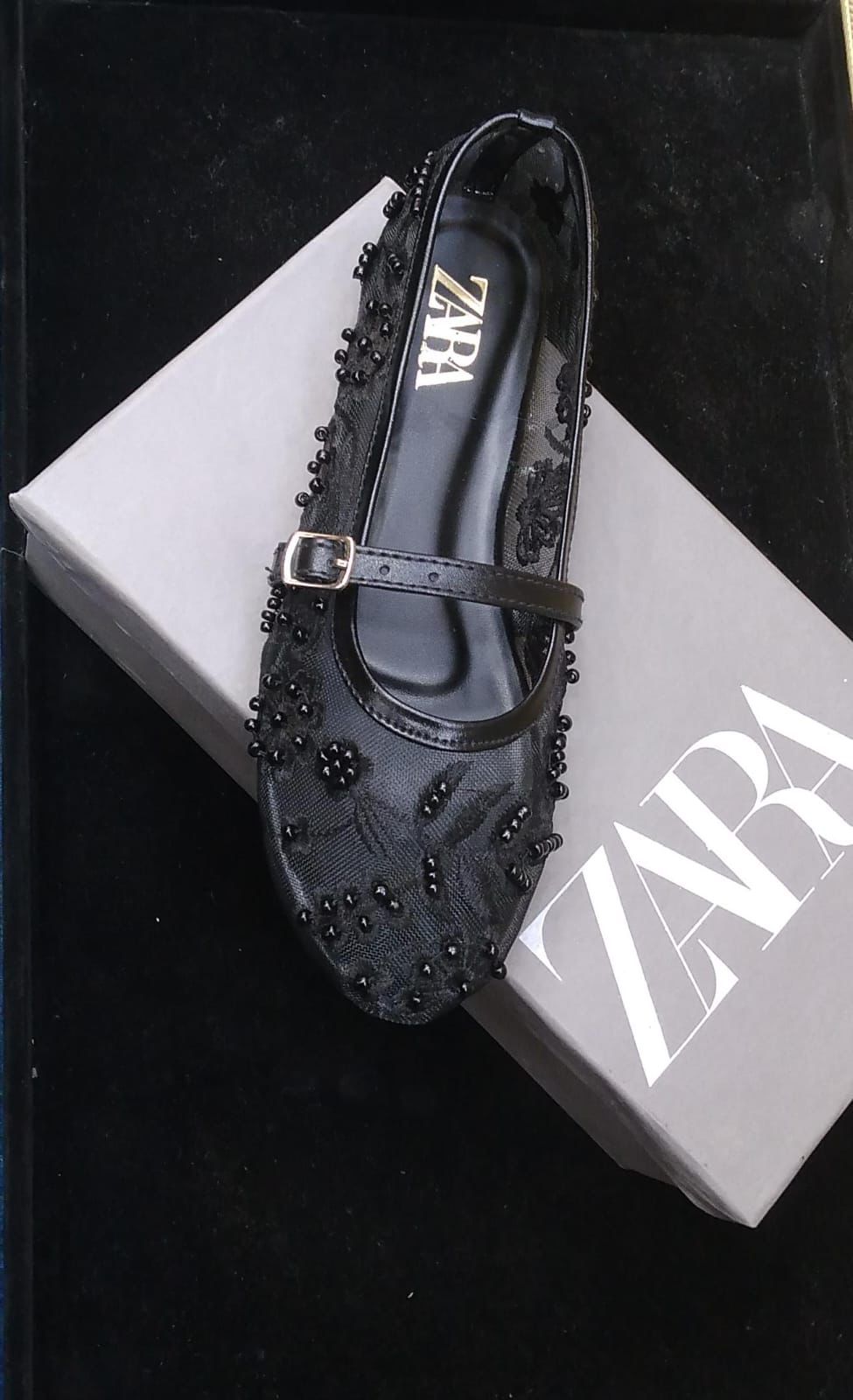 Zara Embroidered Mesh Mary Jane Pumps Black 1