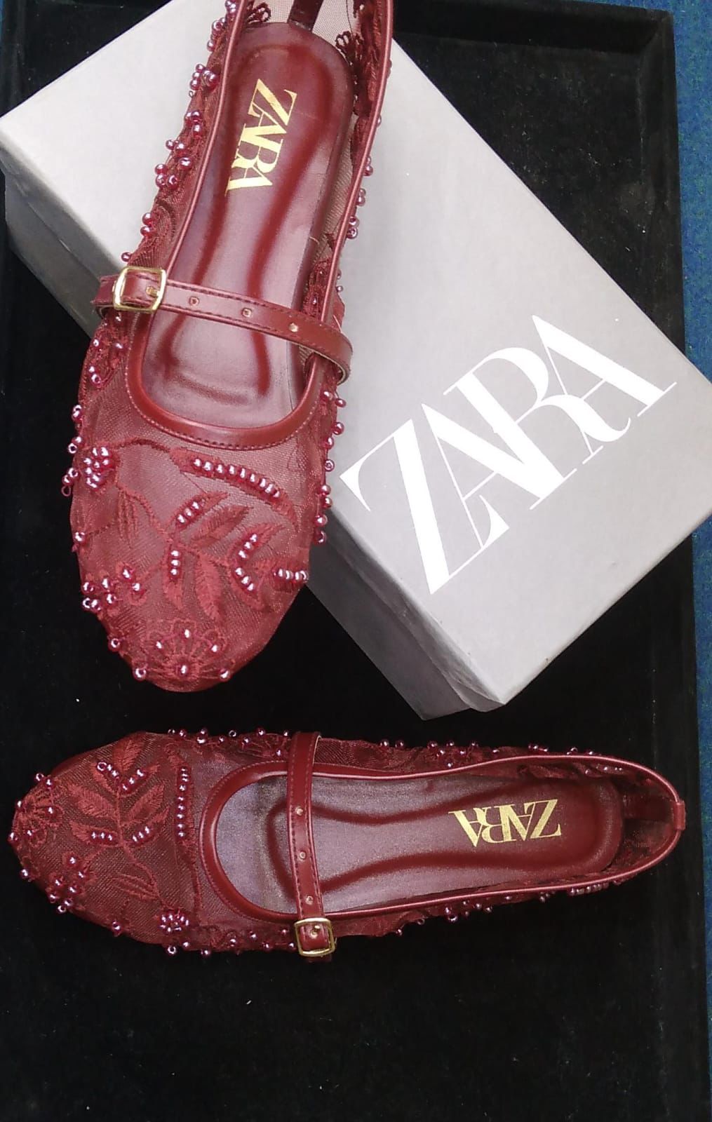 Zara Embroidered Mesh Mary Jane Pumps Black 3