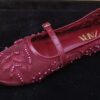 Zara Embroidered Mesh Mary Jane Pumps Burgundy 1
