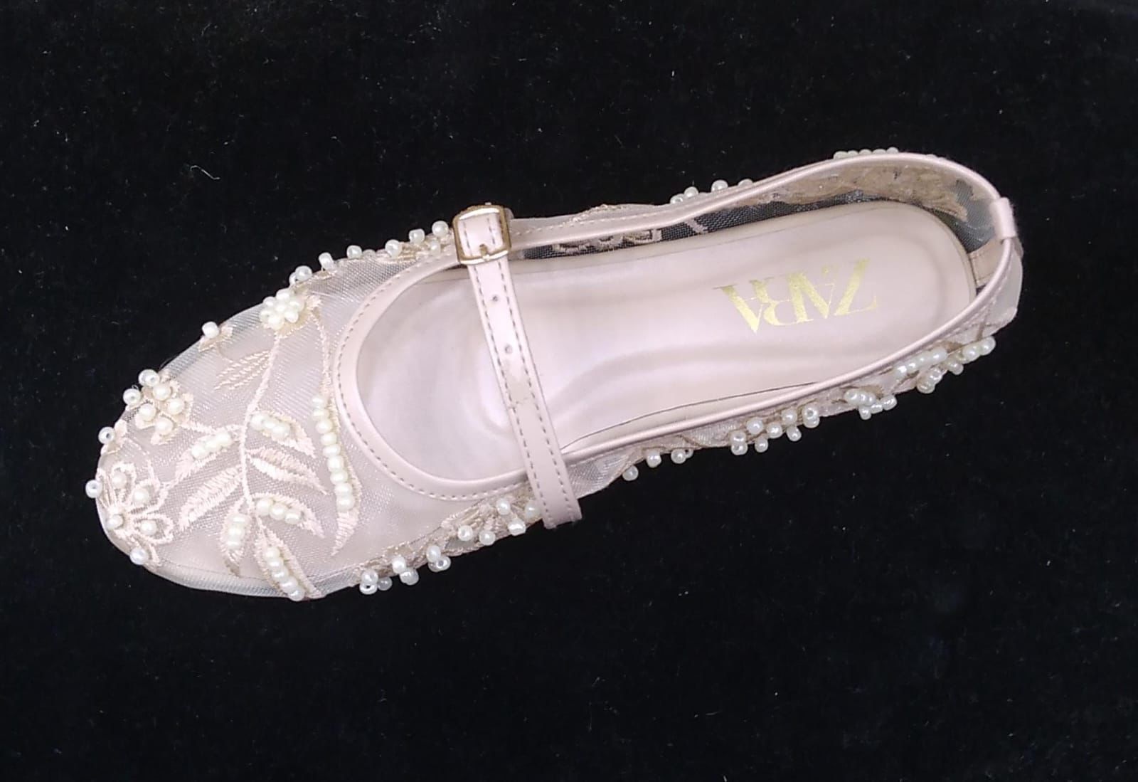 Zara Embroidered Mesh Mary Jane Pumps White 4