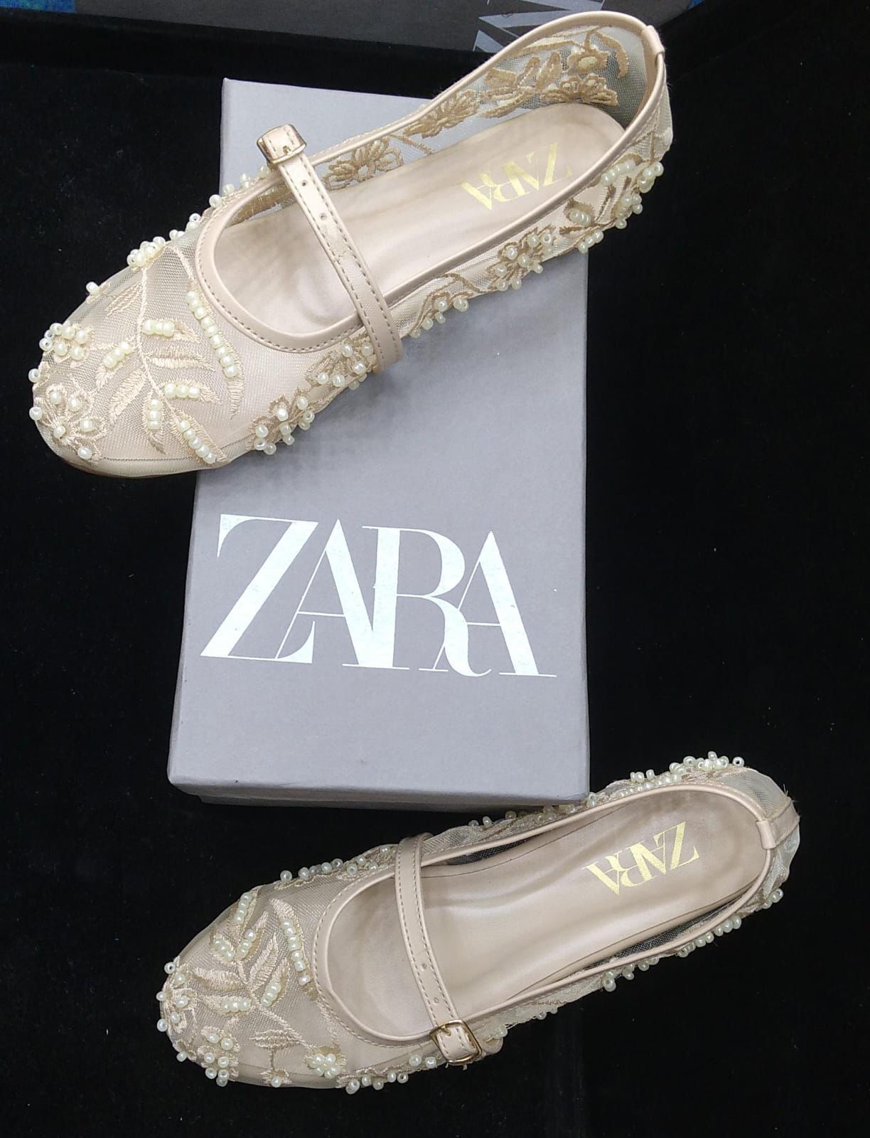 Zara Embroidered Mesh Mary Jane Pumps White 5